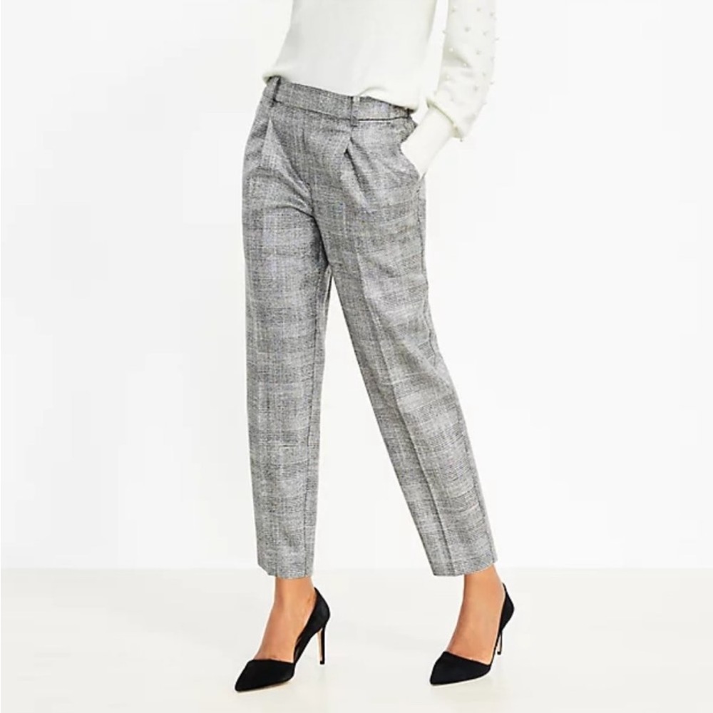 Loft Pull On Taper Pants in Shimmer Plaid NWT Size Large